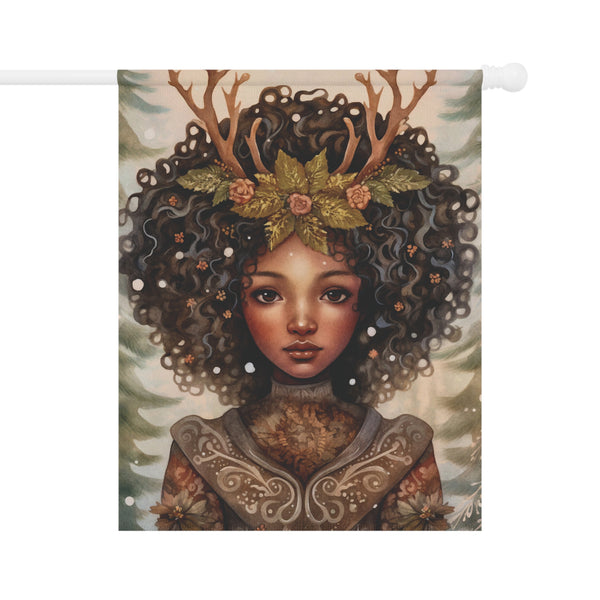 Woodland Forest Goddess Antler Crown Garden Flag & Porch Banner Nature Yard Art