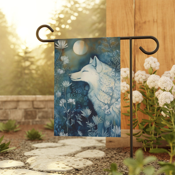 White Wolf Moon Garden Flag & Porch Banner Woodland Night Yard Decor Art