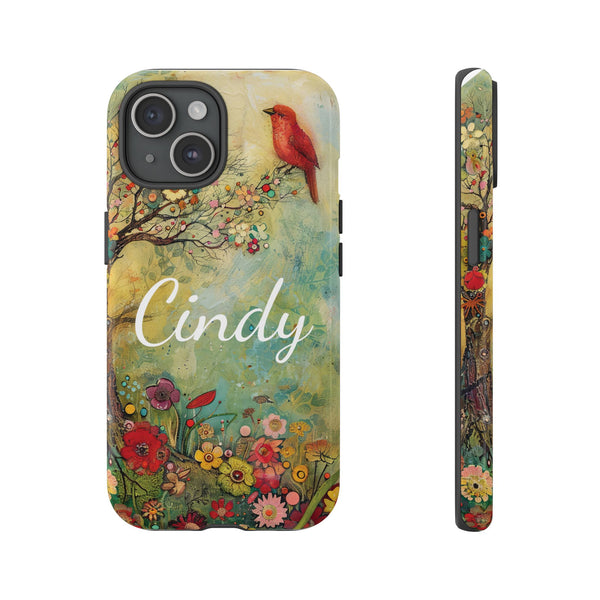 Personalized Red Floral Bird Phone Case Custom Samsung iPhone Garden Design