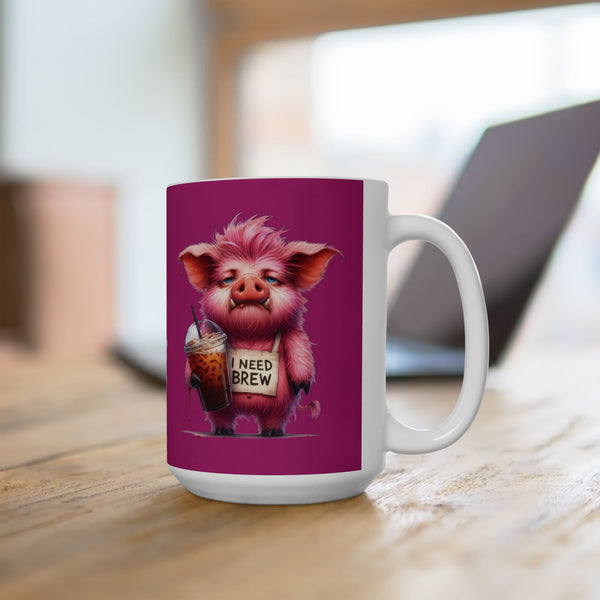 Grumpy Pig Coffee Mug Funny Cute Farm Animal Cup | I Need Brew Iced Coffee Gift