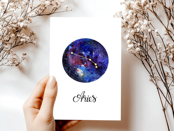 Aries Zodiac Greeting Card Set – Celestial Astrology Note Cards with Envelopes (Blank Inside)