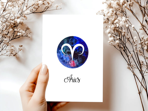 Aries Zodiac Greeting Card Set – Celestial Astrology Note Cards with Envelopes (Blank Inside)