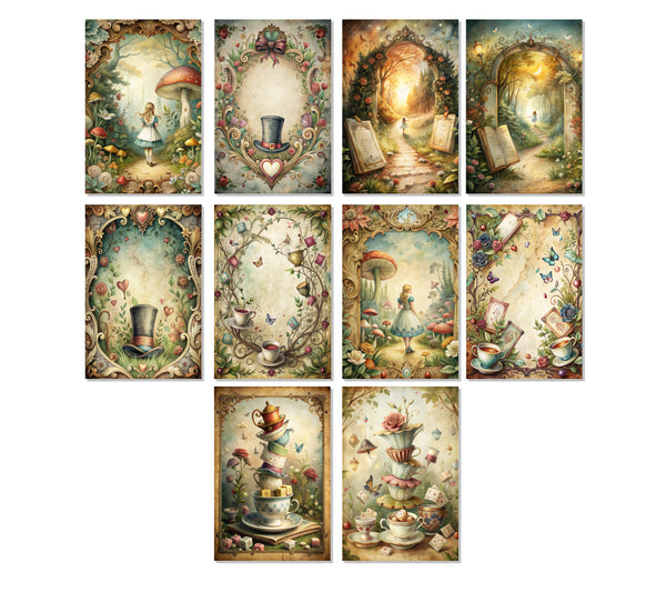 10 Alice in Wonderland Notecards All Occasion 4x6 with Envelopes Blank Folded