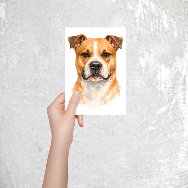 American Staffordshire Watercolor Print Dog Notecard | 4x6 Blank Inside | Cute Pet Lover Stationery