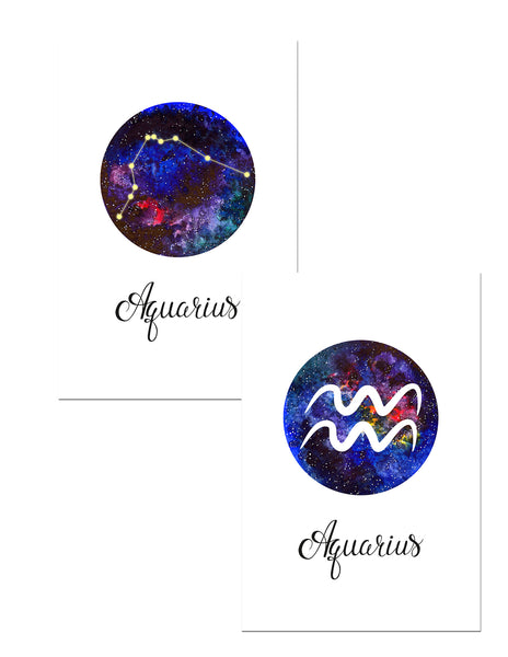 Aquarius Zodiac Greeting Card Set – Celestial Astrology Note Cards with Envelopes (Blank Inside)