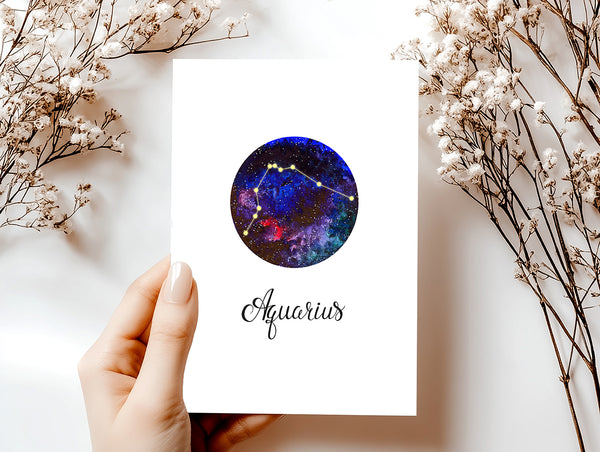 Aquarius Zodiac Greeting Card Set – Celestial Astrology Note Cards with Envelopes (Blank Inside)