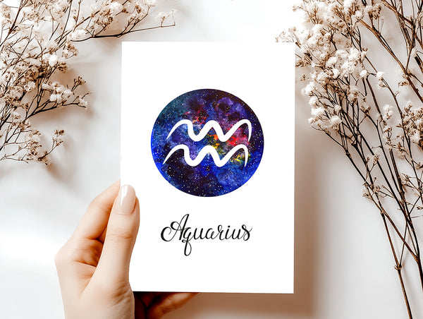 Aquarius Zodiac Greeting Card Set – Celestial Astrology Note Cards with Envelopes (Blank Inside)