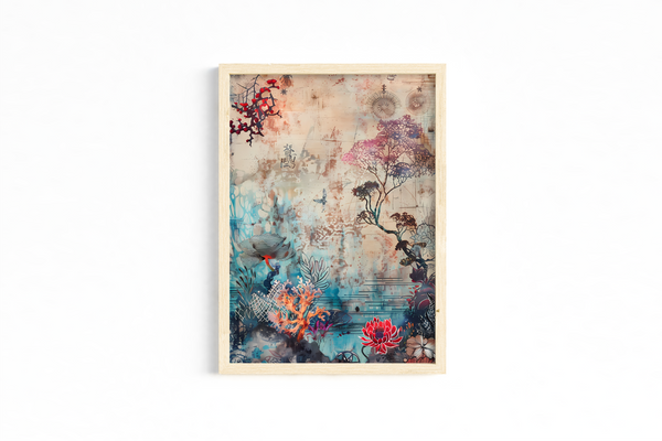 Set of 3 Abstract Japanese Art Prints – Ocean Wave, Floral & Geometric Design Unframed 5x7