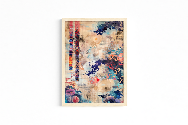Set of 3 Abstract Japanese Art Prints – Ocean Wave, Floral & Geometric Design Unframed 5x7