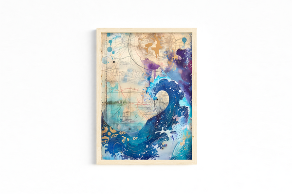 Set of 3 Abstract Japanese Art Prints – Ocean Wave, Floral & Geometric Design Unframed 5x7