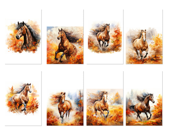 8 Horses Notecards All Occasion 4x6 with Envelopes Blank Folded