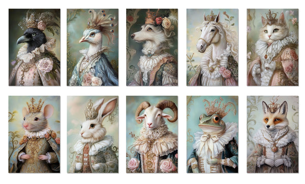 10 Baroque Animals Royalty Notecards All Occasion 4x6 with Envelopes Blank Folded