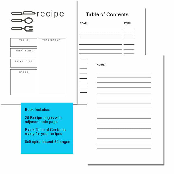 A Basic Recipe Book – Your Recipes  | Spiral Bound 6x9 Kitchen Journal