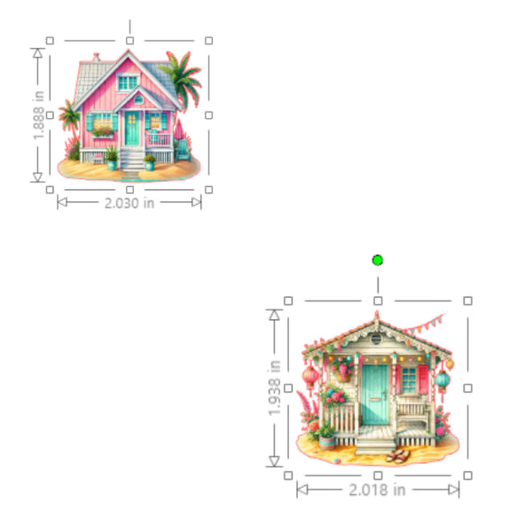 Illustration of two small houses with dimensions indicated