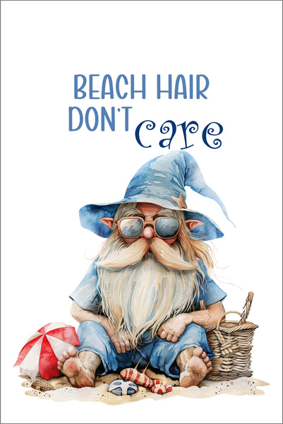 Beach Hair Don't Care Gnome Greeting Card | 4x6 Coastal Beach Card