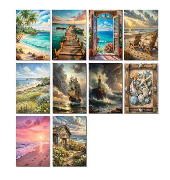 10 Beach Paradise Notecards All Occasion 4x6 with Envelopes Blank Folded