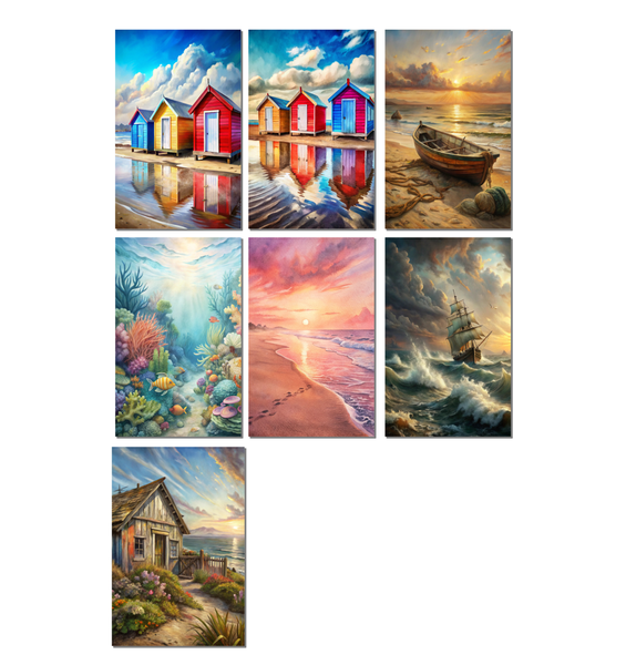 7 Beach Paradise Notecards All Occasion 4x6 with Envelopes Blank Folded