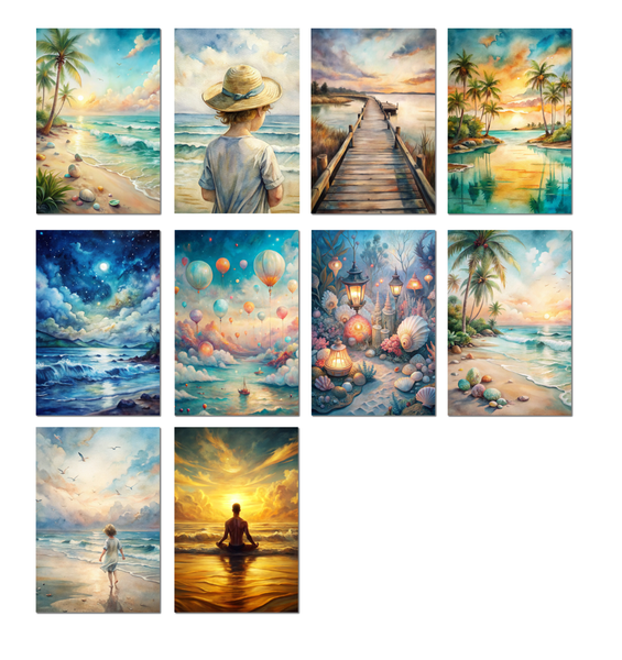 10 Beach Paradise Notecards All Occasion 4x6 with Envelopes Blank Folded