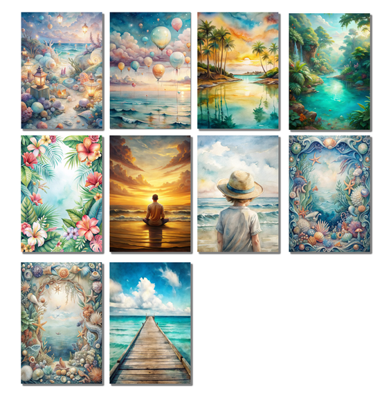 10 Beach Paradise Notecards All Occasion 4x6 with Envelopes Blank Folded