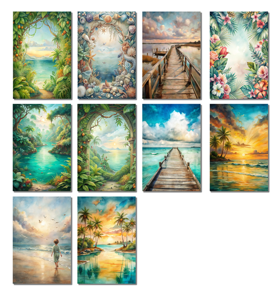 10 Beach Paradise Notecards All Occasion 4x6 with Envelopes Blank Folded