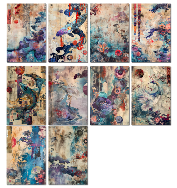 10 Watercolor Japanese Art Notecards All Occasion 4x6 with Envelopes Blank Folded