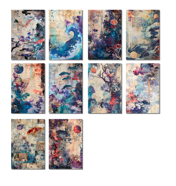 10 Watercolor Japanese Art Notecards All Occasion 4x6 with Envelopes Blank Folded