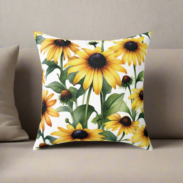 Black Eyed Susan Print Decorative Throw Pillow, Floral Cushion, Home Decor, Gift for Garden Lovers, Botanical Pillows, Cozy Living Room Accessory