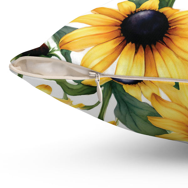 Black Eyed Susan Print Decorative Throw Pillow, Floral Cushion, Home Decor, Gift for Garden Lovers, Botanical Pillows, Cozy Living Room Accessory