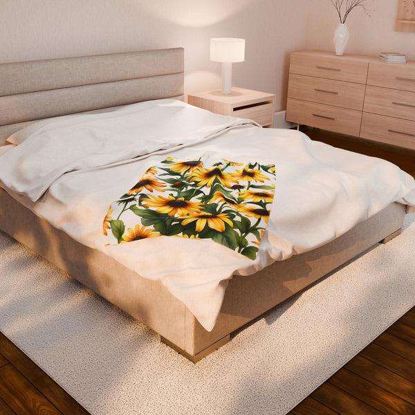 
Black Eyed Susan Velveteen Plush Blanket for Cozy Vibes, Perfect Gift for Home Decor, Fall, Birthdays, Housewarming, or Relaxation