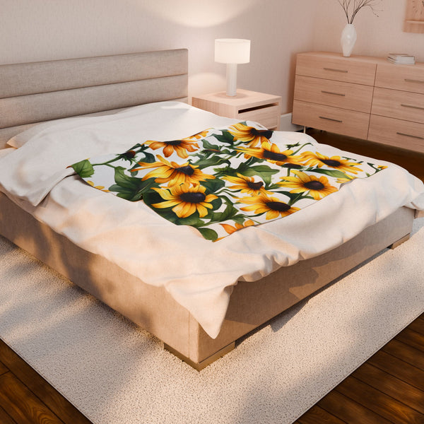 Black Eyed Susan Velveteen Plush Blanket for Cozy Vibes, Perfect Gift for Home Decor, Fall, Birthdays, Housewarming, or Relaxation