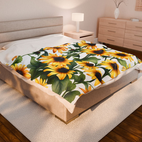 
Black Eyed Susan Velveteen Plush Blanket for Cozy Vibes, Perfect Gift for Home Decor, Fall, Birthdays, Housewarming, or Relaxation