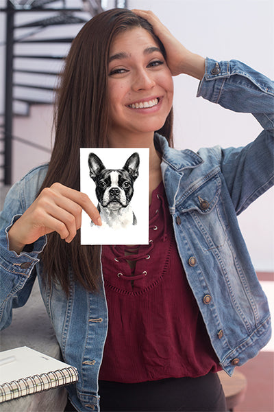 Boston Terrier Watercolor Print Dog Notecard | 4x6 Blank Inside | Cute Pet Lover Stationery