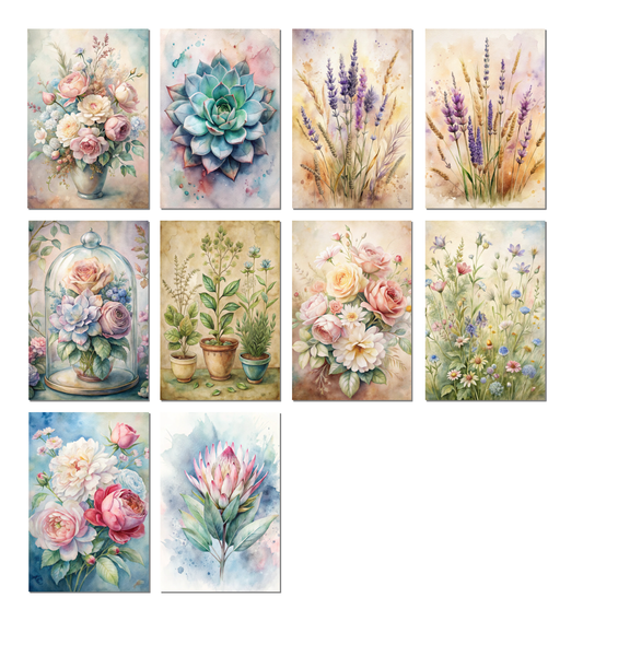 10 Botanical Art Notecards All Occasion 4x6 with Envelopes Blank Folded