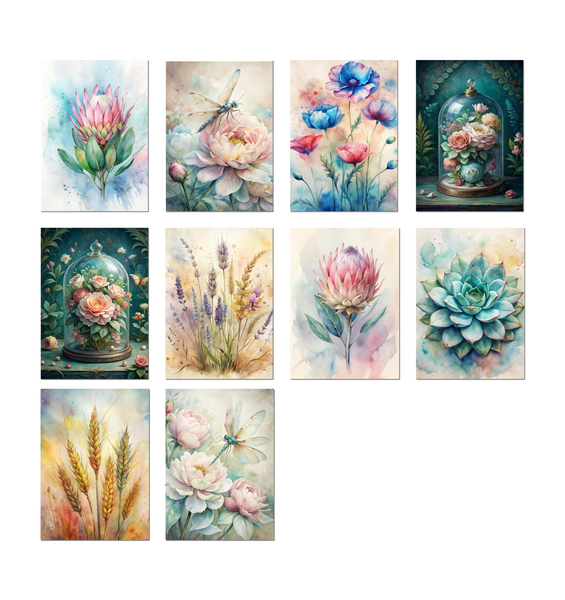 10 Botanical Art Notecards All Occasion 4x6 with Envelopes Blank Folded