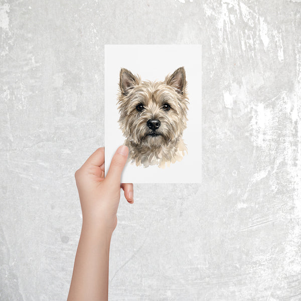 Cairn Terrier Watercolor Print Dog Notecard | 4x6 Blank Inside | Cute Pet Lover Stationery