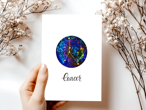 Cancer Zodiac Greeting Card Set – Celestial Astrology Note Cards with Envelopes (Blank Inside)