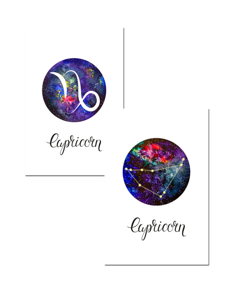 Capricorn Zodiac Greeting Card Set – Celestial Astrology Note Cards with Envelopes (Blank Inside)