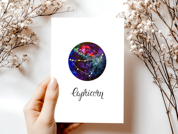 Capricorn Zodiac Greeting Card Set – Celestial Astrology Note Cards with Envelopes (Blank Inside)