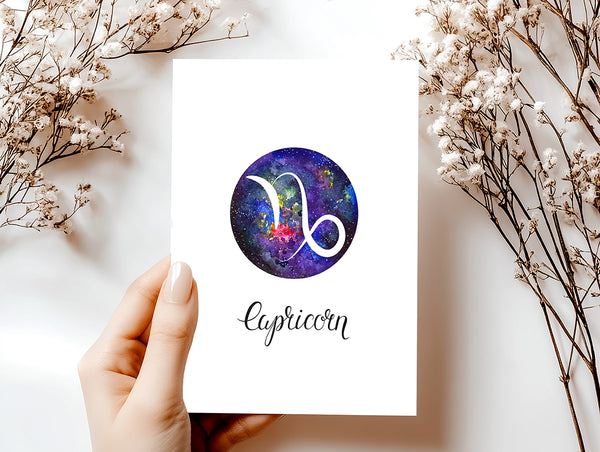 Capricorn Zodiac Greeting Card Set – Celestial Astrology Note Cards with Envelopes (Blank Inside)