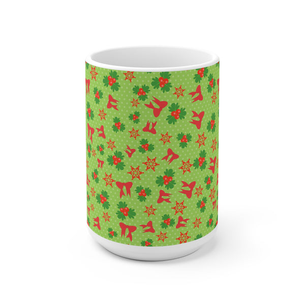 Christmas Mug with Holly and Red Bows Holiday 2 Sizes Dishwasher Safe 