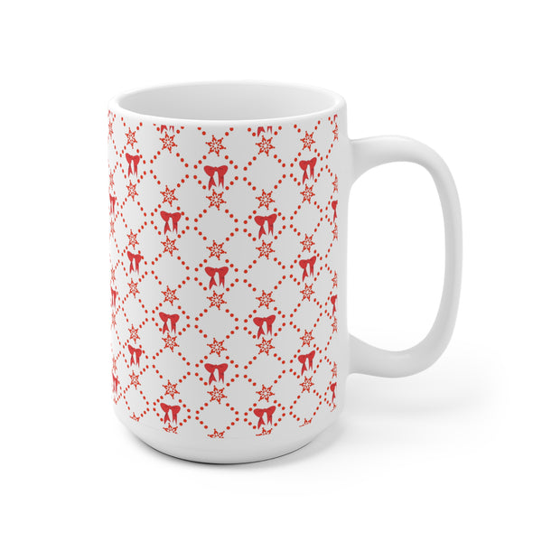 Christmas Mug with Red Bows White Ceramic Holiday Cheer 2-sizes 