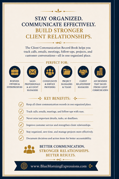 Client Communication Record Booklet  | Track Calls, Emails, Meetings & Follow-Ups