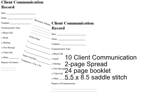 Client Communication Record Booklet  | Track Calls, Emails, Meetings & Follow-Ups