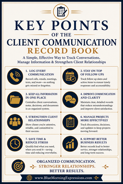 Client Communication Record Booklet  | Track Calls, Emails, Meetings & Follow-Ups