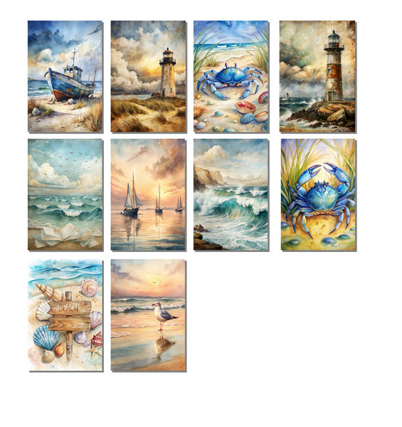 10 Coastal Serenity Art Notecards All Occasion 4x6 with Envelopes Blank Folded