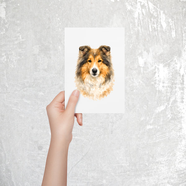 Collie Watercolor Print Dog Notecard | 4x6 Blank Inside | Cute Pet Lover Stationery