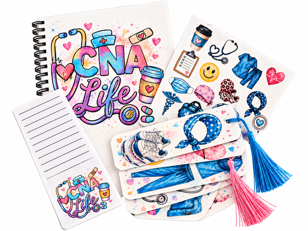 Handmade CNA Life Journal, Bookmark & Notepad Gift Set | Nursing Assistant