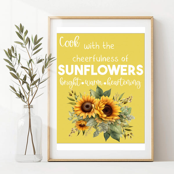 Wall Art Prints Unframed
8x10 Sunflower Cooking Poster – Bright Yellow Background, Cheerful Kitchen Wall Art, Matte Print, Ready to Hang, Shipped Flat 