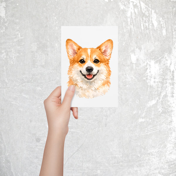 Corgi Watercolor Print Dog Notecard | 4x6 Blank Inside | Cute Pet Lover Stationery