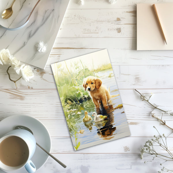 10 Cute Watercolor Puppy Notecards All Occasion 4x6 with Envelopes Blank Folded